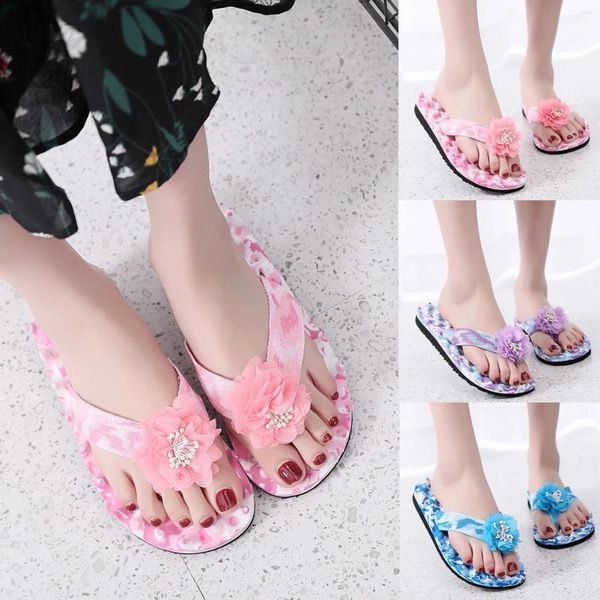 Hausschuhe Mode Frauen Sommer Strand Blumen Atmungsaktive Schuhe Sandalen Hause Slipper Flip-Flops Flache Gekochte Wolle