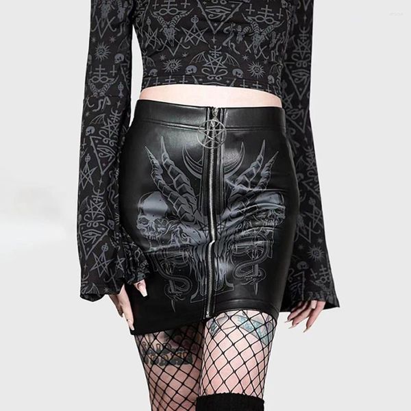 Röcke Frauen Y2K Mädchen Schwarz PU Leder Gothic Ultra Mini Rock Sexy Goth Steampunk Dark Academia Grunge Bleistift Kleidung TS024