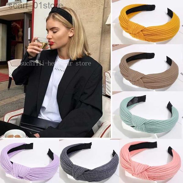 Meapwear Saç Aksesuarları Kadınlar Yay Düğüm Saç Bantları Örme Dalga Deriye Düz Renk Geniş Bant Saç Çember Kızlar Head Band Moda Mezar Saç Aksesuarları231214