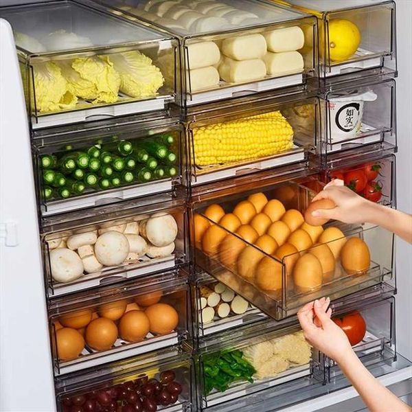 Garrafas de armazenamento frascos pet geladeira gaveta caixa cozinha transparente organizador caixas frutas legumes zer geladeira empilhável ca256r