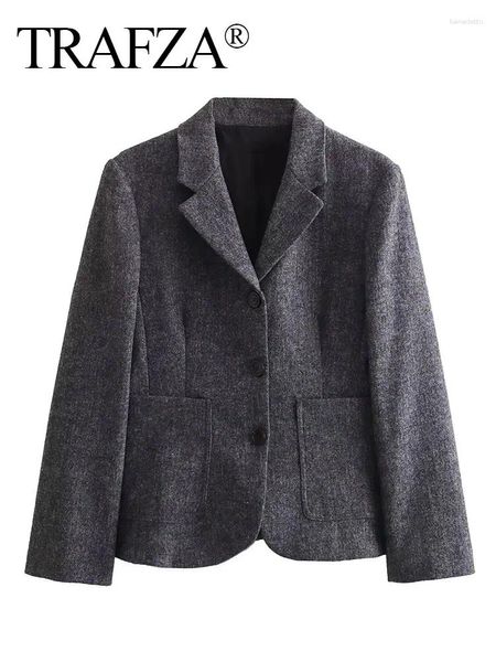 Ternos femininos trafza 2023 outono blazers para mulheres lapela apertado único breasted terno casaco feminino botões casual outerwear blazer