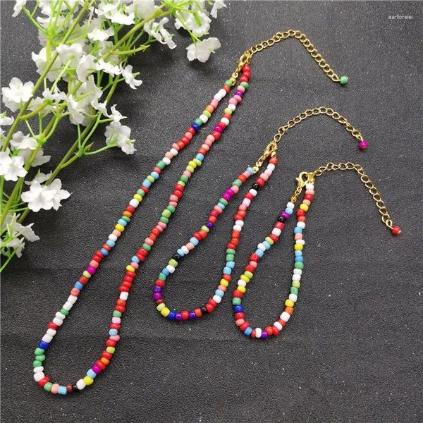 Collana Orecchini Set JCYMONG Bohemian 4mm Perline colorate Gioielli 2023 Moda Rotonda Perlina Bracciale con ciondoli Cavigliera per le donne Regalo da spiaggia