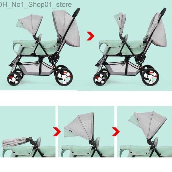 Passeggini # Passeggino gemellare Carrello leggero pieghevole con doppio sedile Può sedersi e sdraiarsi Passeggino da viaggio portatile per carrozzina per neonati263j Q231215