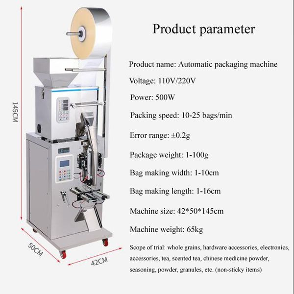 Granulat-Pulver-Verpackungsmaschine, automatische Wiege-Füllmaschine, Reiskorn-Verpackungsmaschine mit drei Seitendichtungen