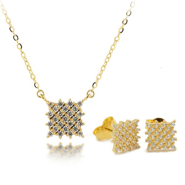 Conjunto de brincos de ouro puro colar de duas peças joias Au750 para mulheres