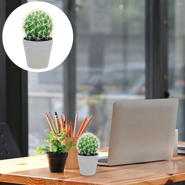 Flores decorativas desktop vaso cactus escritório pequenos vasos de plantas adornos interiores seda simulado bonsai