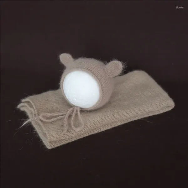 Cobertores Teddy Bear Cap Envoltório Conjunto Mink Wool Stretch Baby Swaddle Sack Vintage Born Hat Pogal Props