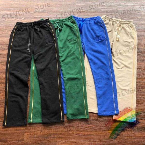 Calças masculinas listradas de ouro sweatpants homens mulheres melhor qualidade cordão fita bordado calças calças t231214