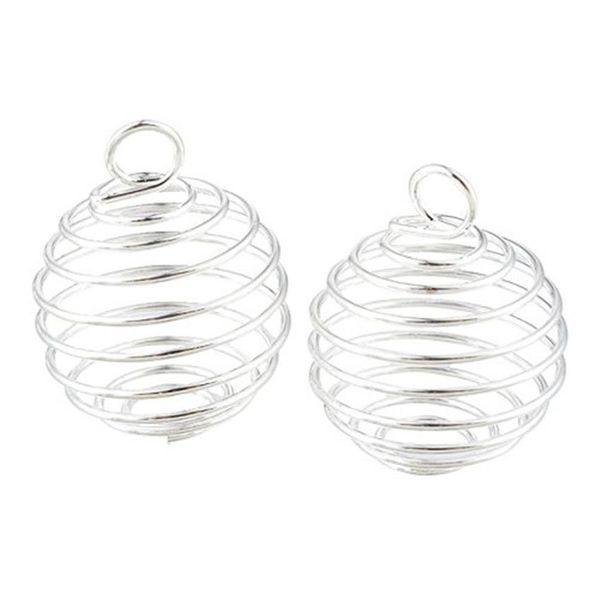 100 Stück DIY Silber Spiralperlenkäfige Anhänger Schmuckzubehör Handgefertigte Komponenten Schmuckherstellung Charms 15X14MM 25X20MM 30X25MM187V