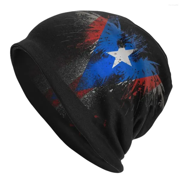 Berets Puerto Rico Bandeira Skullies Beanies Chapéu Puertorico Puertorican Homens Mulheres Ski Cap Quente Térmico Elástico Bonnet Malha