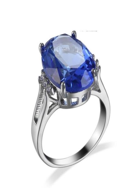 10 pezzi LuckyShine ovale svizzero blu Tapaz gemme di cristallo Anelli di zirconi cubici Anelli in argento sterling 925 Donne Engagemets Holiday Gi5891763