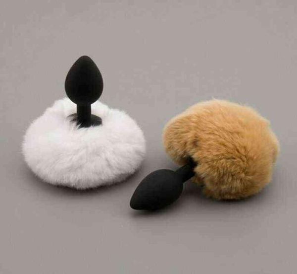 NXY Giocattoli anali Soffice vera pelliccia Bunny Tail Plug Metallo Silicone Coppie Stopper Gioco di ruolo per adulti Ano Intimità Sesso per uomini donne 12184279186