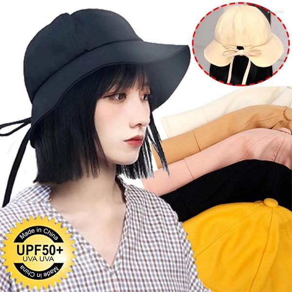 Berets Sommer Anti-UV-Sonnenschutzkappen, nachdem die Gabel einen Bogen binden kann, Fischerhüte, Frauen, faltbarer Outdoor-Strand-Sonnenschutzhut