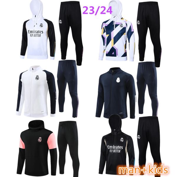 23 24 Real Madrid Erwachsene Jacke mit Kapuze Fußball Trainingsanzüge Sets Kinder TRAININGSANZUG Kit Chandal Futbol Survêtement Madrid TRAINING Anzug Fußball lange Reißverschlussjacken