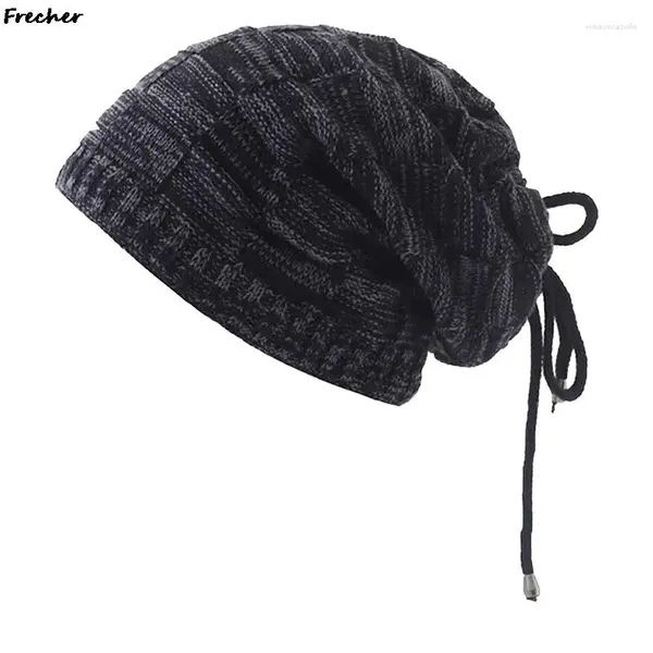 Berretti Cappello lavorato a maglia caldo Autunno Inverno Cappelli Bobble Uomo Donna Bandana Coulisse Slouchy Headwrap Berretti morbidi Berretto confortevole Skullies