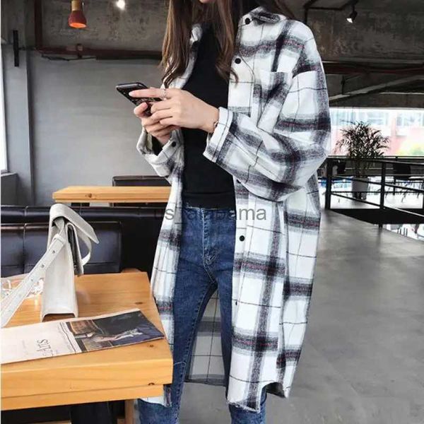 Blusas femininas camisas moda xadrez camisa feminina moda coreano oversize topos harajuku 2023 all-match manga longa chique feminino lazer camisas novo yq231214