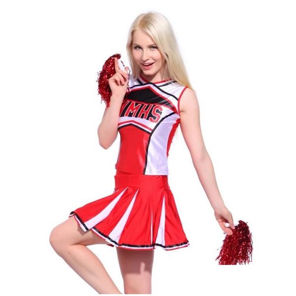 Cheerleader Donna Y Canotta Sottoveste Pom Cheerleader 2 Pezzi Completo da Ragazza della Scuola Superiore Cheer Musical Glee Baseball Fancy Dress Cheerlea Dhiqw