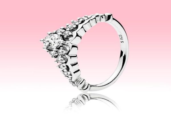 Fede nuziale da donna con diamante CZ grande con scatola originale per anello di fidanzamento con tiara da fiaba in argento sterling 925 regalo4032504