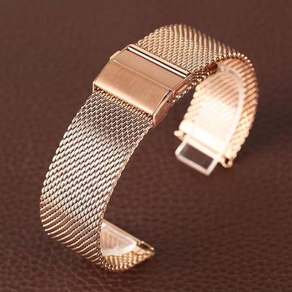 Relógio Bandas Rose Gold 18/20/22mm Banda Malha de Aço Inoxidável Strap Dobre sobre Fecho Relógios de Pulso Pulseira de Substituição Cinturino Orolo252b