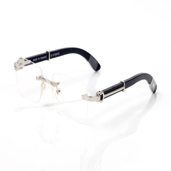 Moda Hardware in legno Occhiali Montature senza montatura Uomo Donna Occhiali da lettura Montature Occhiali da vista Corno di bufalo nero Occhiali lunette fem2377