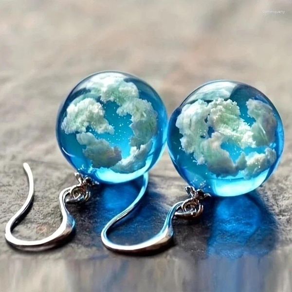 Orecchini pendenti Squisito cielo azzurro e nuvola bianca Sfera di vetro Temperamento Eardrop Collana da donna Gioielli di fidanzamento da sposa