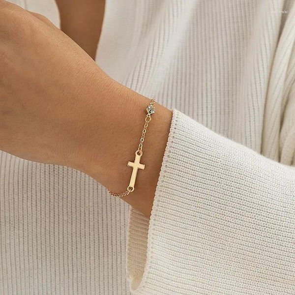 Braccialetti di fascino semplice braccialetto in metallo in metallo per donne lucide cristallo zircone braccialetti della catena sottile coppia doni di gioielli di lusso