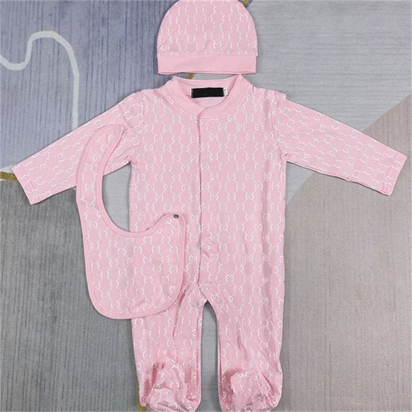Baby Designer neues Baby Onesie reine Baumwolle Mode langärmeligen Kletteranzug Ha Hut Lätzchen dreiteiliges Set f015