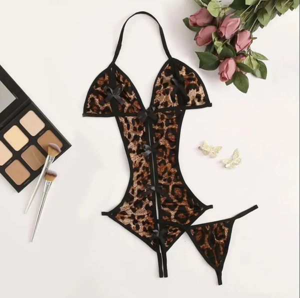 Slievi mutandine lingerie femme sexy sexy seta pigiama stampa leopardo pagia sexy lingerie per donna set di set reggiseno biancheria intima da sonno abbigliamento 231214