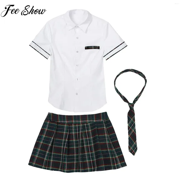 Vestidos de trabalho japonês escola menina uniforme terno branco manga curta camiseta superior saia plissada cosplay coreano meninas estudante traje conjunto