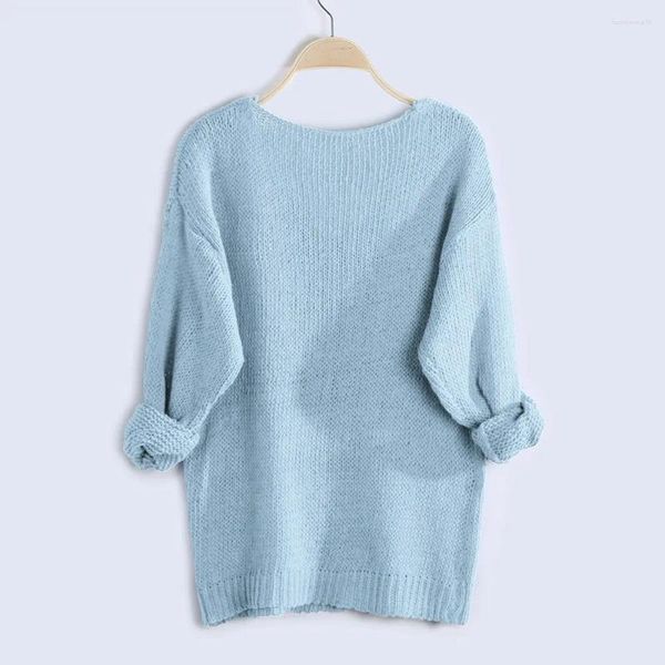 Damenpullover Solide Damen Langarm Strickpullover Blau Koreanische warme Tops Winter Slim Jersey Strickwaren Ofiice Lady Jumper