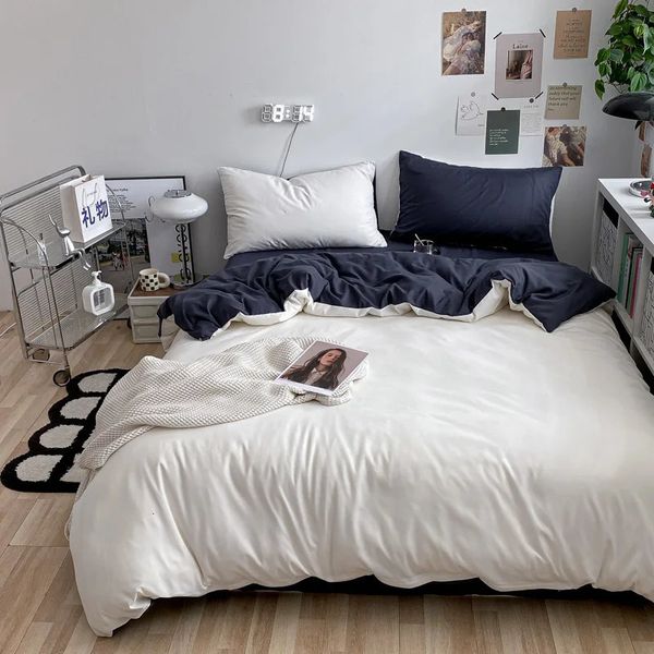 Colcha de qualidade incrível casa têxtil cor sólida capa edredão fronha folha cama 231214