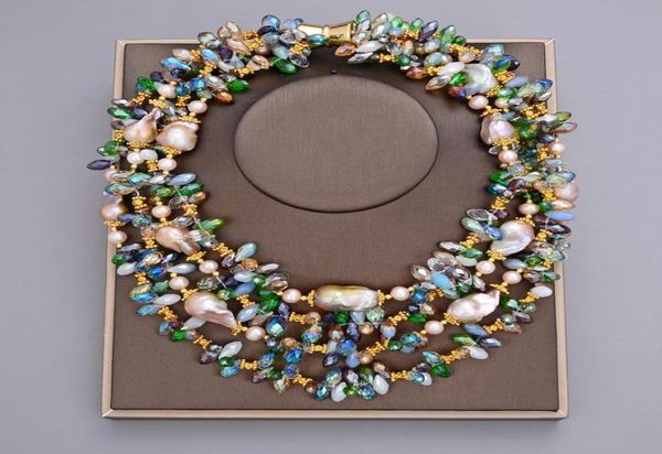 Guaiguai joias 4 fios 25mm natural roxo keshi pérola barroca colar de cristal colorido feito à mão para mulheres pedras preciosas reais la8298712
