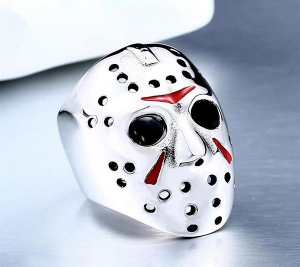 Мужское кольцо из титановой стали 316L, байкерская хоккейная маска Джейсона Вурхиса с красным антикварным кольцом, размер ювелирного изделия 714298P1622177