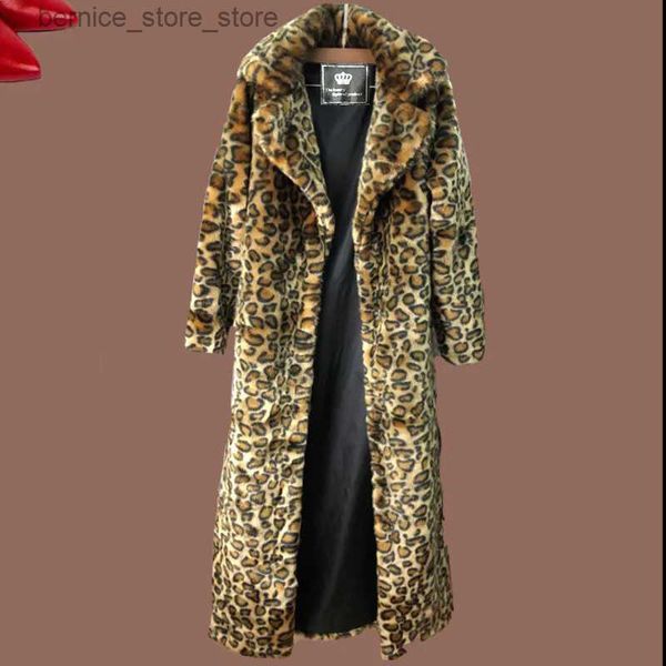 Pele masculina pele sintética 7xl 8xl luxo chique manga longa casaco de pele longa leopardo feminino casaco de pele falsa plus size outono inverno engrossado quente tops jaqueta de pele q231212