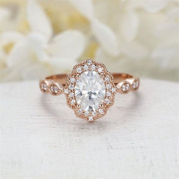 CxsJeremy овальной огранки 6 8 мм 1 5 карат обручальное кольцо с муассанитом из розового золота 14 карат 585 пробы для женщин подарок на годовщину свадьбы T200905292I