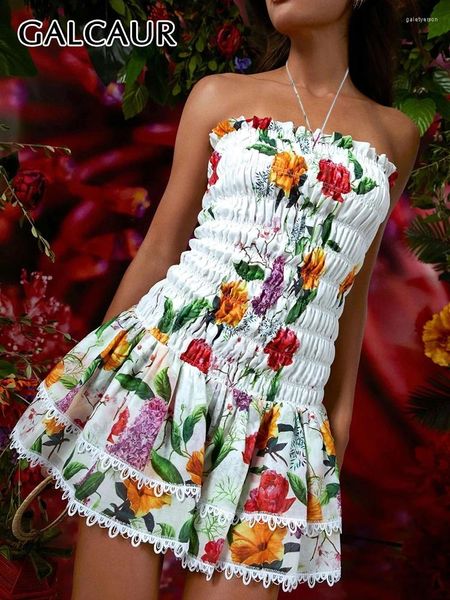 Повседневные платья GALCAUR, элегантное мини-платье с принтом для женщин, без рукавов с высокой талией, сексуальное утягивающее платье с цветными блоками, женская летняя одежда