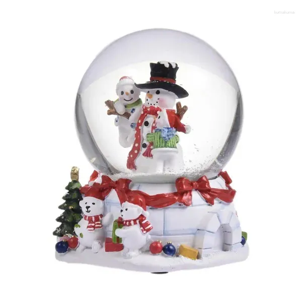Decorazione per feste Pupazzo di neve di Natale Sfera di cristallo Carillon che nevica Decorazioni per la casa Accessori Ornamenti Scrivania
