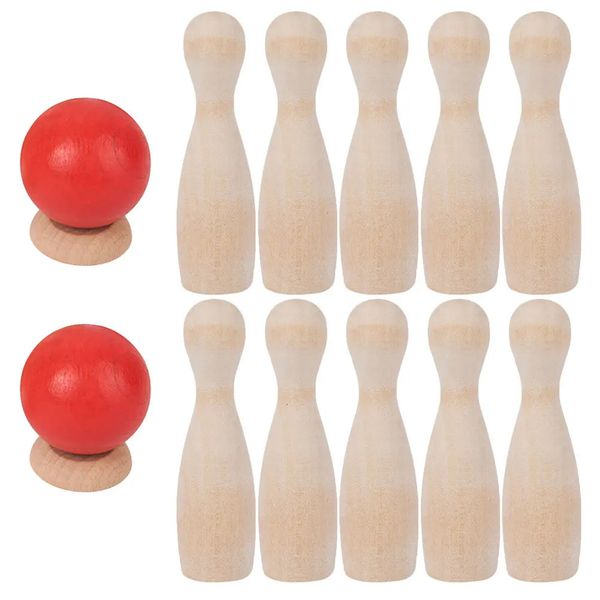 Bowling Bambino all'aperto Giocattoli per bambini Forniture per feste Set Gioco interattivo per bambini da viaggio per interni in legno 231213