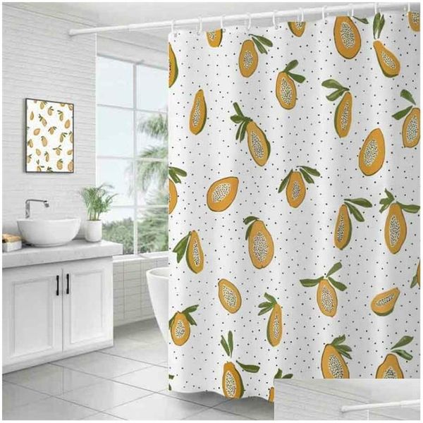 Tende da doccia Dunxdeco Tenda Bagno Impermeabile Cortinas Moderna Frutta Fresca Papaya Stampa Tessuto in Poliestere Ridea Artistico Decora Dhouz