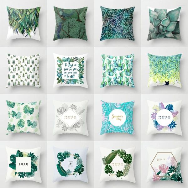 Cuscino moderno piante tropicali verde blu coperture poliestere nordico geometrico ghirlanda lettere federa floreale cuscini per divano
