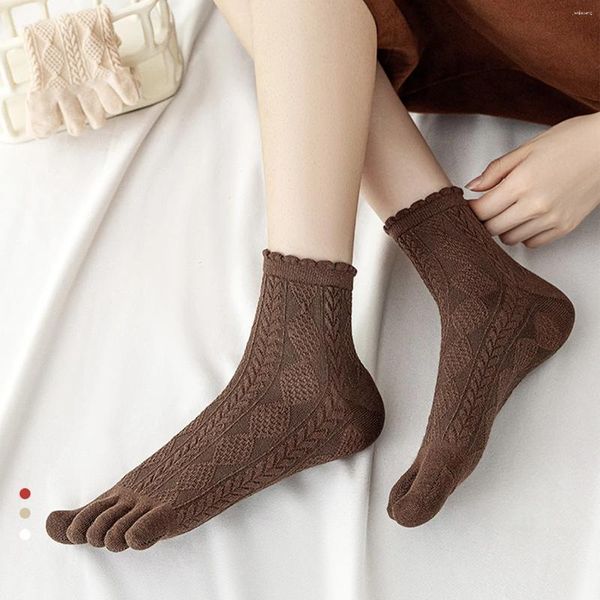 Frauen Socken Medium Rohr Baumwolle Fünf Finger Kurze Für Frau Mädchen Solide Atmungsaktive Weiche Elastische Harajuku Mit Zehen Verkaufen