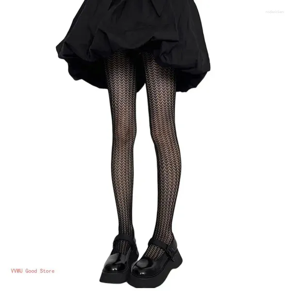 Damen-Socken, dunkle Goth, schwarze Netzstrumpfhose, Harajuku, aushöhlen, geometrische Textur, transparente Strumpfhosen, gewelltes Muster, Netzstrümpfe