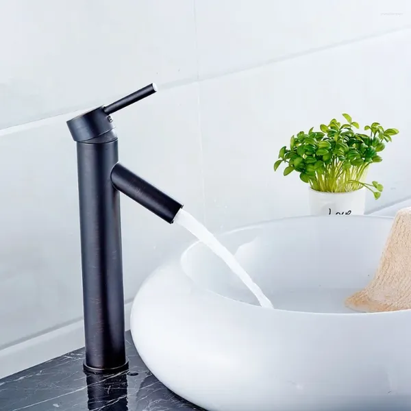 Rubinetti per lavandino del bagno Vidric Design Rubinetto in bronzo lucidato a olio e rubinetti per lavabo con acqua fredda Accessori per lavabo alto nero