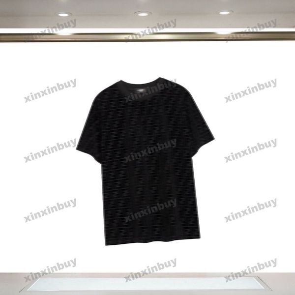 Xinxinbuy Homens designer Tee camiseta 23ss tecido de veludo Letra dupla jacquard manga curta algodão mulheres Preto amarelo branco marrom S-XL