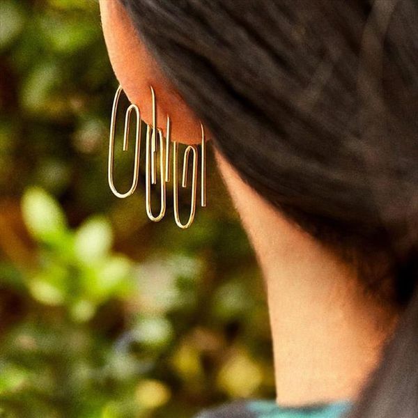 Orecchini pendenti lunghi con graffetta di carta semplice per le donne Spilla da balia in rame color oro gotico Perla Earcuff Gioielli con puntura coreana Dangl340j