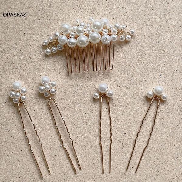 Fermagli per capelli 2/5 pezzi Set di forcine per pettine per perle da sposa per donna Decorazione per gioielli in lega a forma di U in lega laterale Diademi Copricapo da sposa