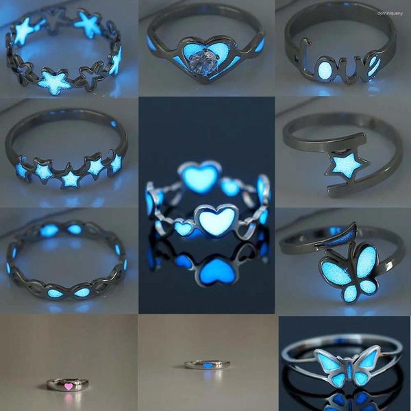 Anelli a grappolo Sharelucky Luminoso Fluorescente in acciaio inossidabile per uomini Donne Adolescenti Anello da uomo alla moda Amanti del regalo di San Valentino