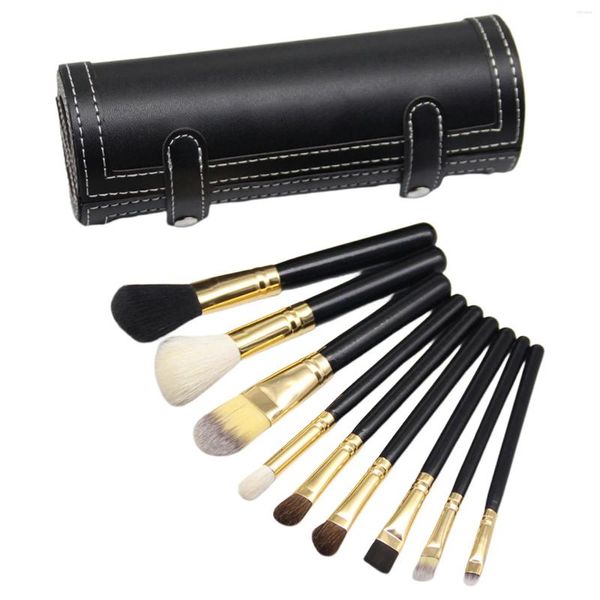 Pincéis de maquiagem 9pcs kit portátil conjunto com cerdas de lã macia para sombra misturando delineador de sobrancelha