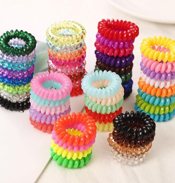 Ganze 100 Stück Süßigkeiten Telefondraht Haarschmuck Mädchen Gummi elastische Ring Seil Kunststoff Seil Haarschmuck 35CM5216109