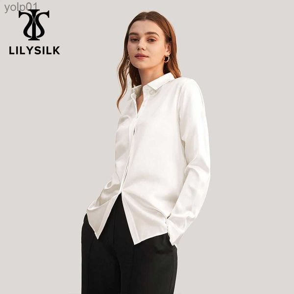 Damenblusen Hemden LILYSILK 100 Seidenhemden Bluse Damen 22 Momme Basic Placket Chinese Charmeuse Natural Glossy Elegant Ladies Long slesL231214